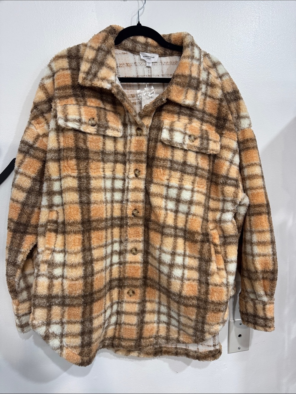 Plaid Teddy Shacket Jacket - Beige & Brown